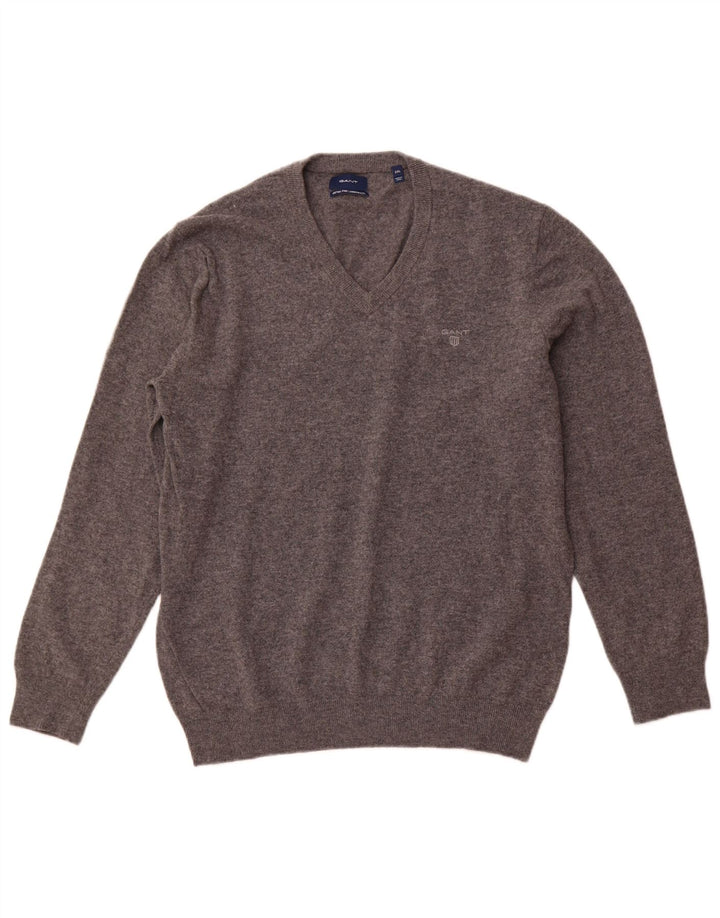 Suéter masculino GANT com decote em V 2XL lã de cordeiro cinza