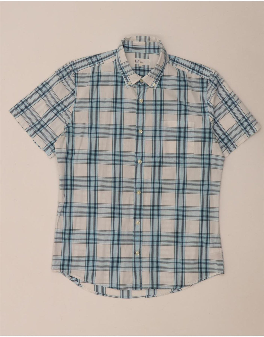 Camisa masculina de manga curta Slim Fit da Gap, algodão xadrez médio branco
