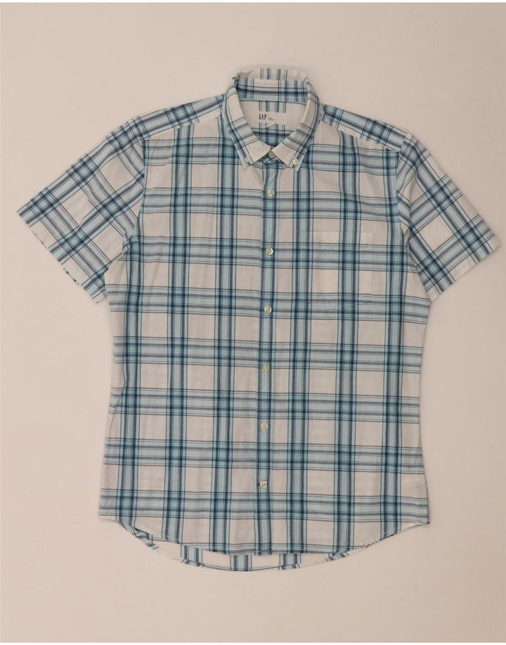 Camisa masculina de manga curta Slim Fit da Gap, algodão xadrez médio branco
