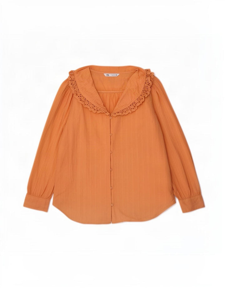 Blusa camisa oversized feminina Zara Reino Unido 10 algodão laranja pequeno