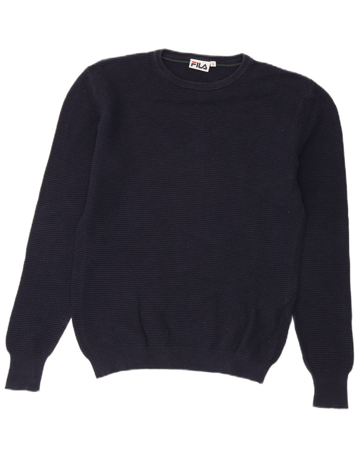 Suéter masculino FILA com gola redonda, pequeno algodão azul marinho