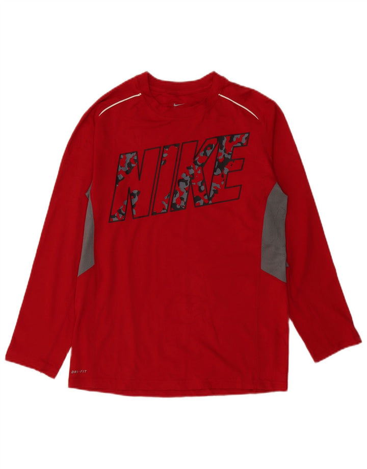 Top gráfico Nike feminino Dri Fit manga comprida UK 16 grande poliéster vermelho