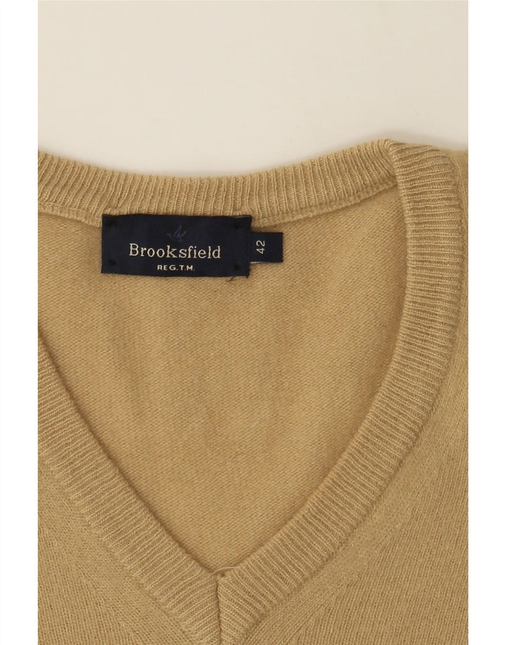 BROOKSFIELD Womens V-Neck Jumper Sweater IT 42 Medium Beige Wool Vintage Brooksfield and Second-Hand Brooksfield from Messina Hembry 
