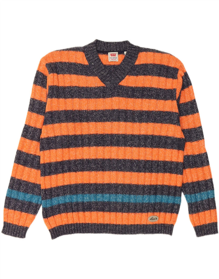 Suéter masculino Levi's com decote em V pequeno listrado laranja de lã de alpaca