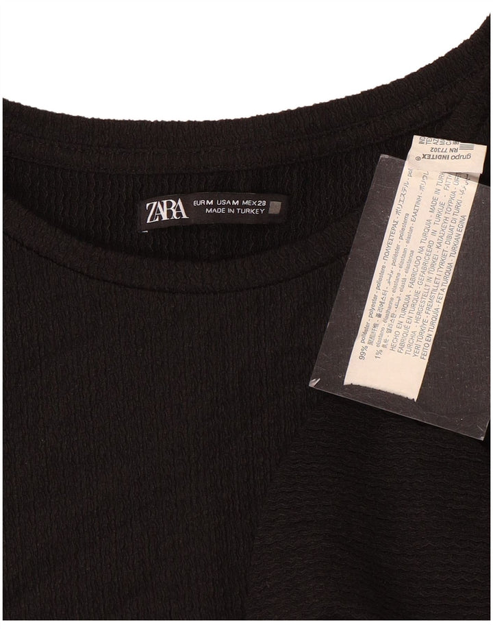 Camiseta feminina Zara UK 14 poliéster preto médio