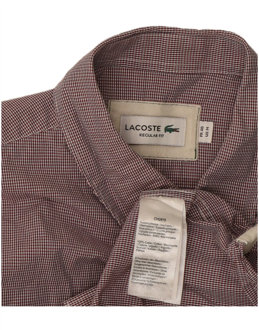 Camisa masculina Lacoste manga curta regular fit tamanho 40 médio xadrez borgonha
