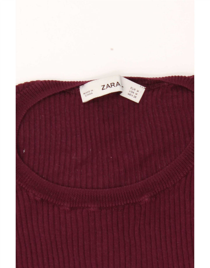Camiseta feminina Zara Top UK 12 Médio Borgonha