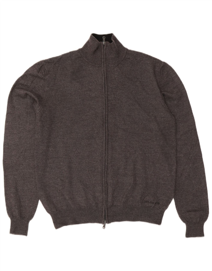 Suéter cardigã masculino Calvin Klein Jeans lã cinza médio