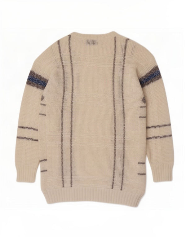 Suéter feminino POP 84 com gola canoa UK 10 listrado branco pequeno