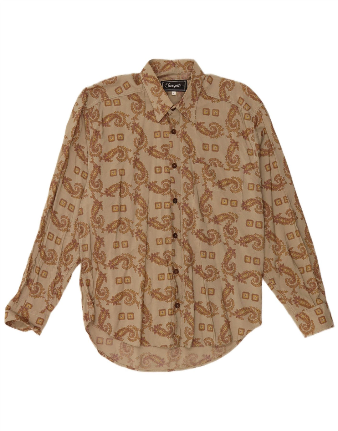 Camisa masculina vintage média cáqui Paisley