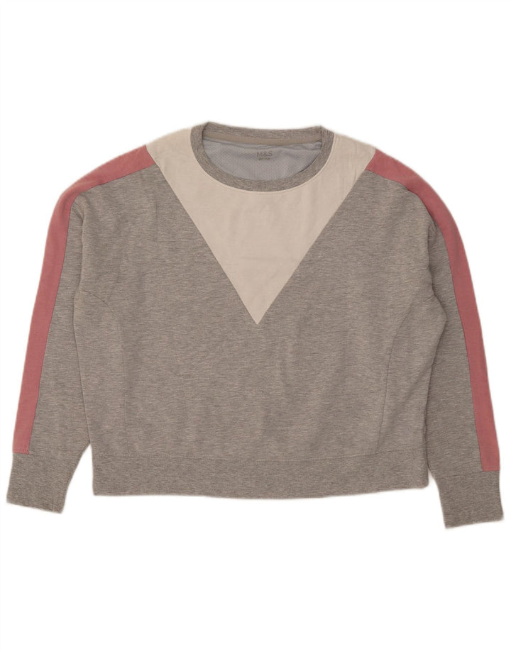 Marks & Spencer Suéter feminino cropped Reino Unido 12 bloco colorido cinza médio