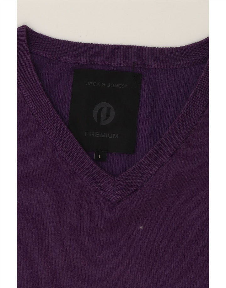 JACK & JONES Mens Premium V-Neck Jumper Sweater Large Purple Acrylic Vintage Jack & Jones and Second-Hand Jack & Jones from Messina Hembry 