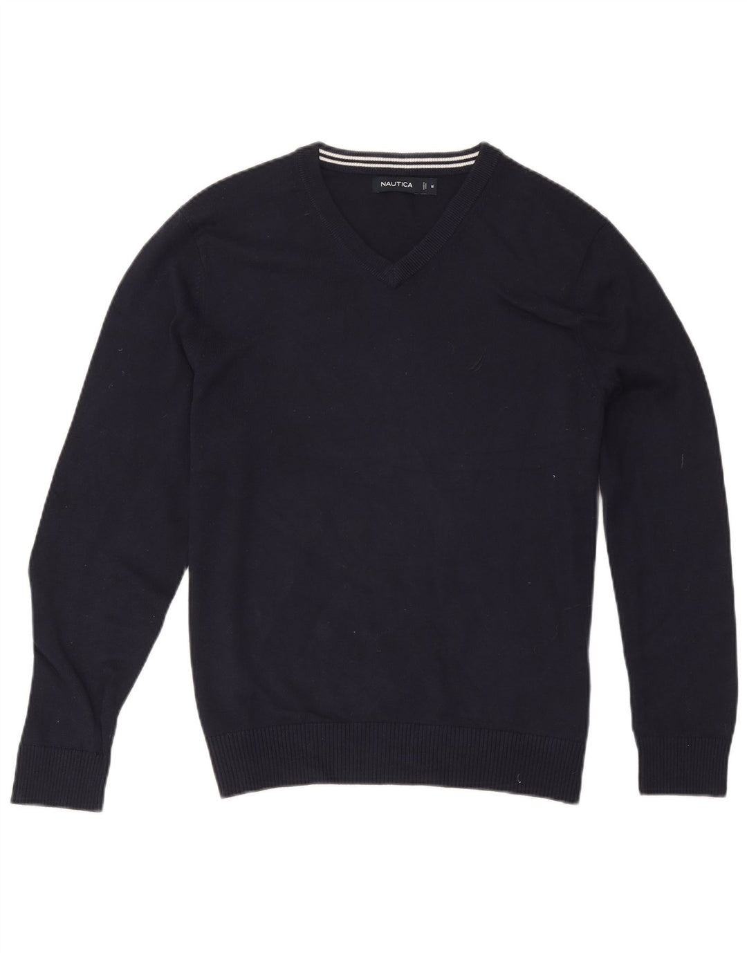 Suéter masculino Nautica com decote em V médio algodão azul marinho