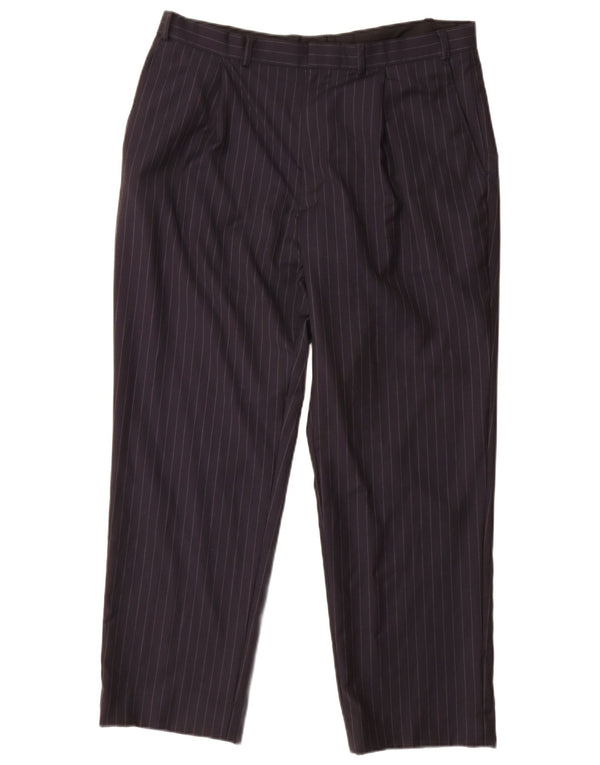 Calça casual masculina Marks & Spencer com pegged W36 L29 risca de giz azul marinho