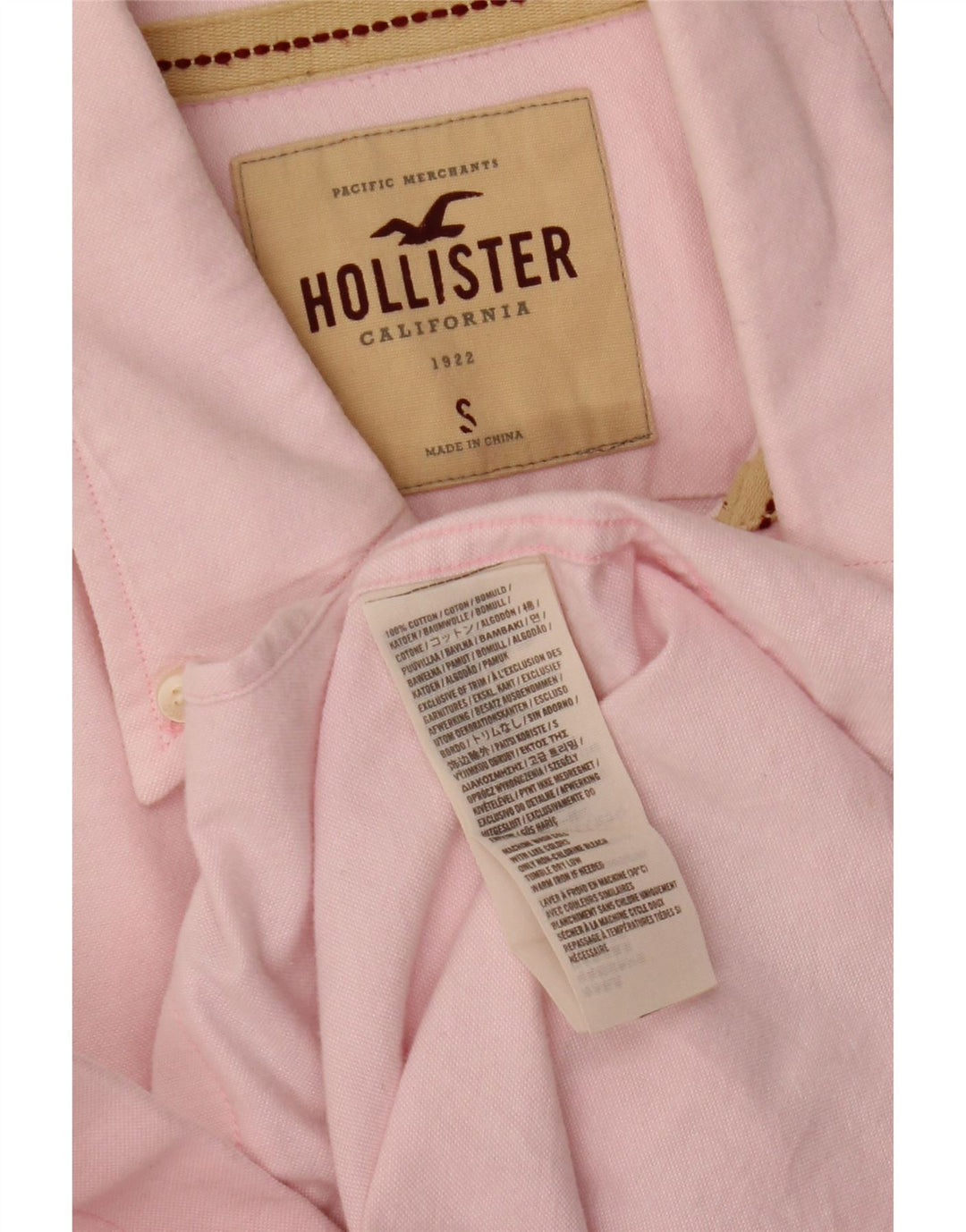 Camisa masculina Hollister pequena de algodão rosa