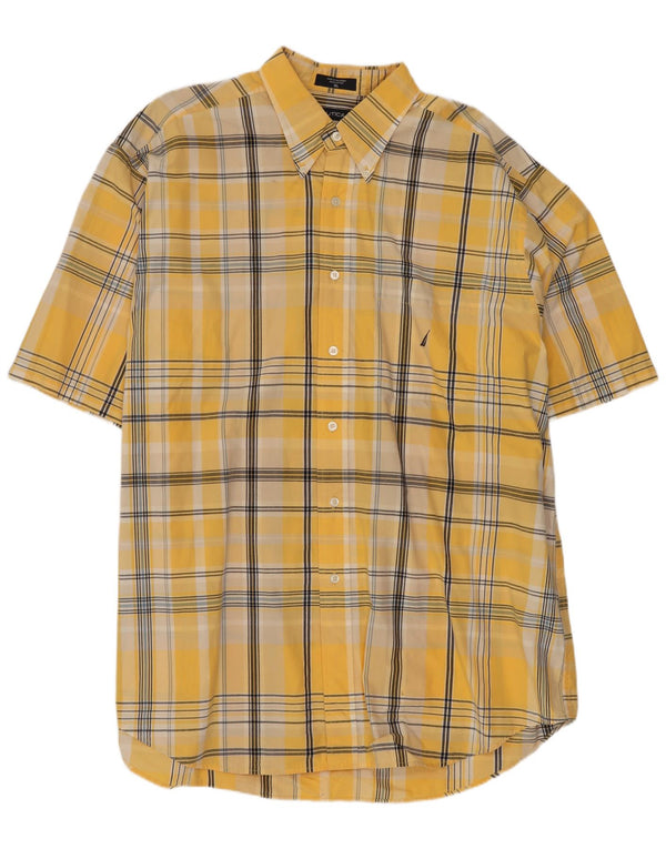 Camisa masculina de manga curta Nautica XL amarelo xadrez algodão