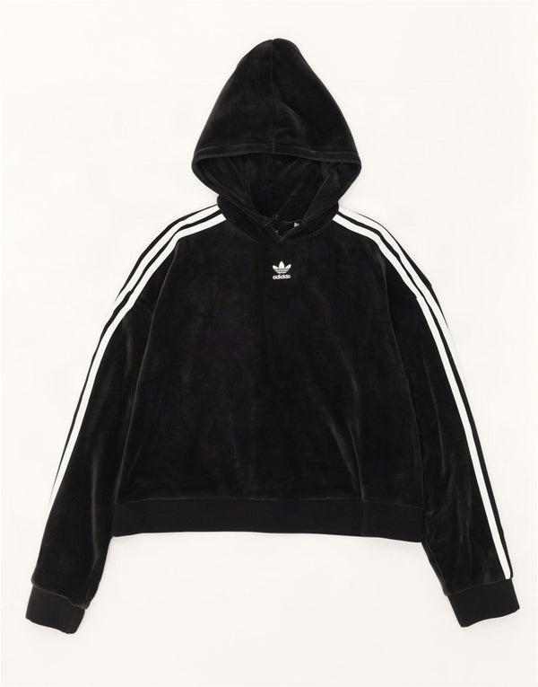 Adidas Womens Crop Velvet Oversized Hoodie Jumper Reino Unido 10 Pequeno Algodão Preto