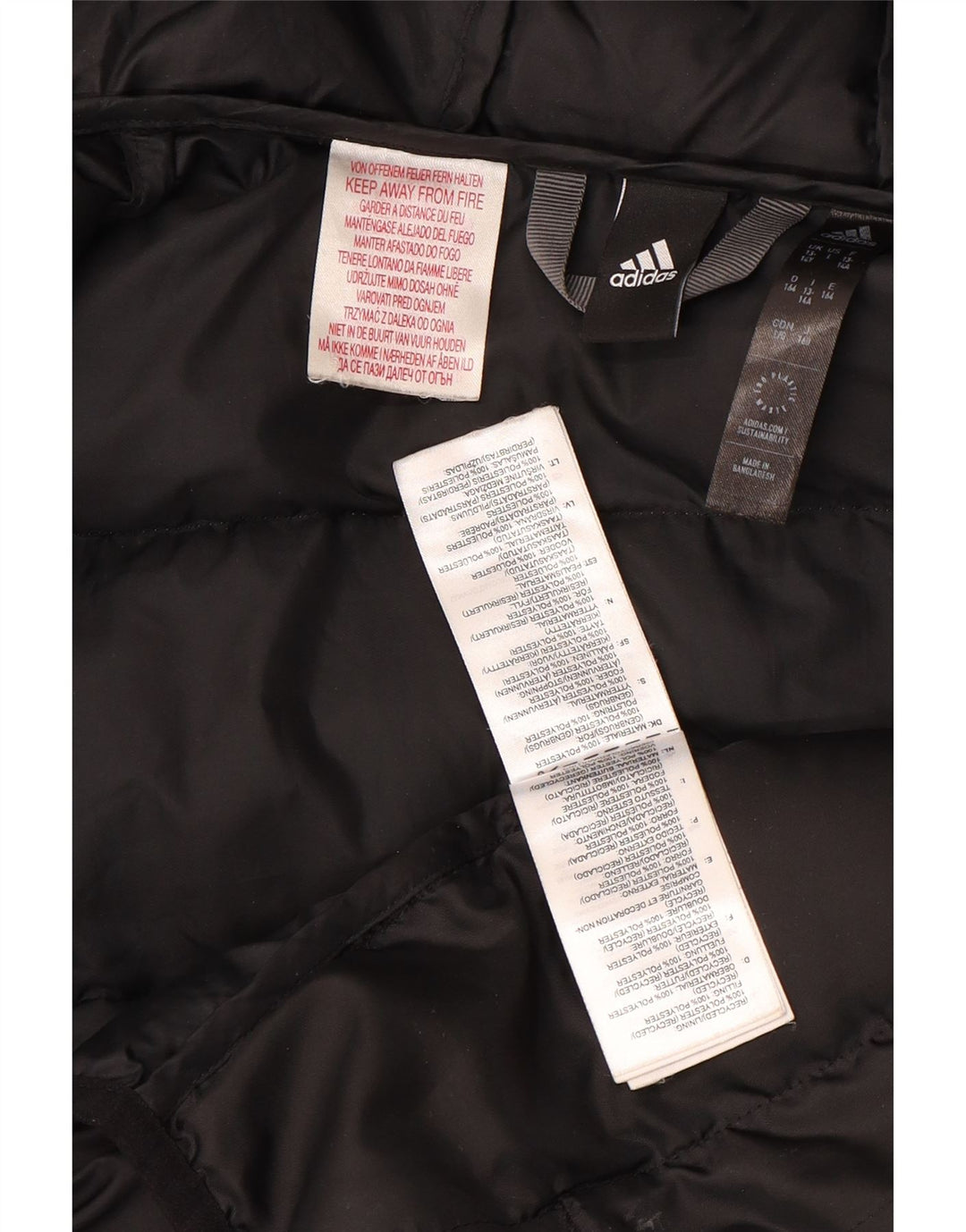 Jaqueta acolchoada com capuz Adidas meninos 13-14 anos preto colorblock poliéster