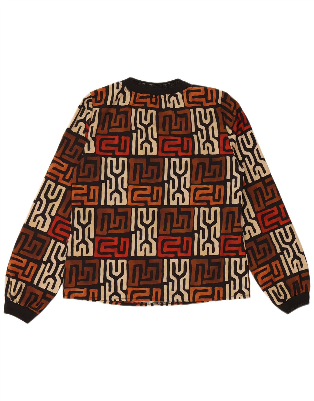 Top feminino VINTAGE de manga comprida UK 12 marrom médio geométrico