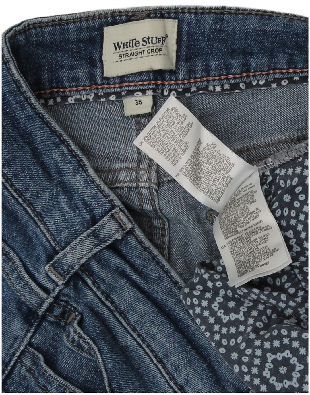 White Stuff Jeans feminino cortado reto UE 36 pequeno W26 L24 algodão azul