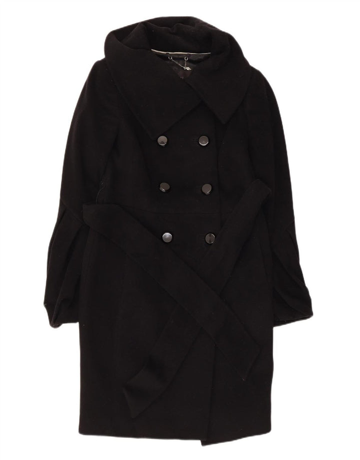 COAST Casaco feminino duplo breasted UK 10 pequeno lã preta