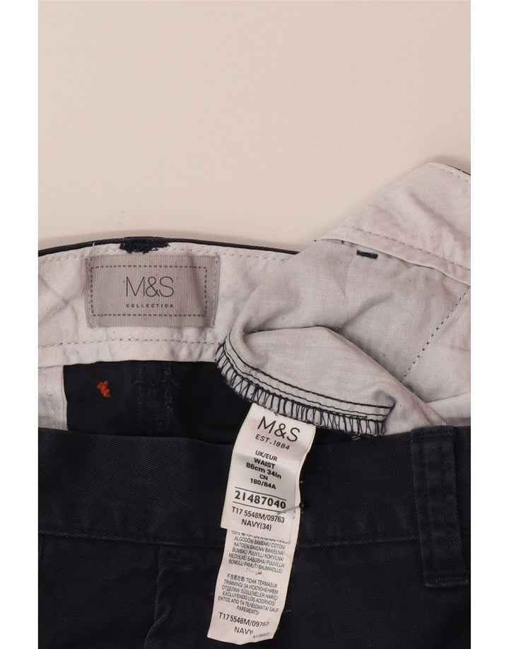 Shorts chino masculino Marks & Spencer W34 grande algodão azul marinho