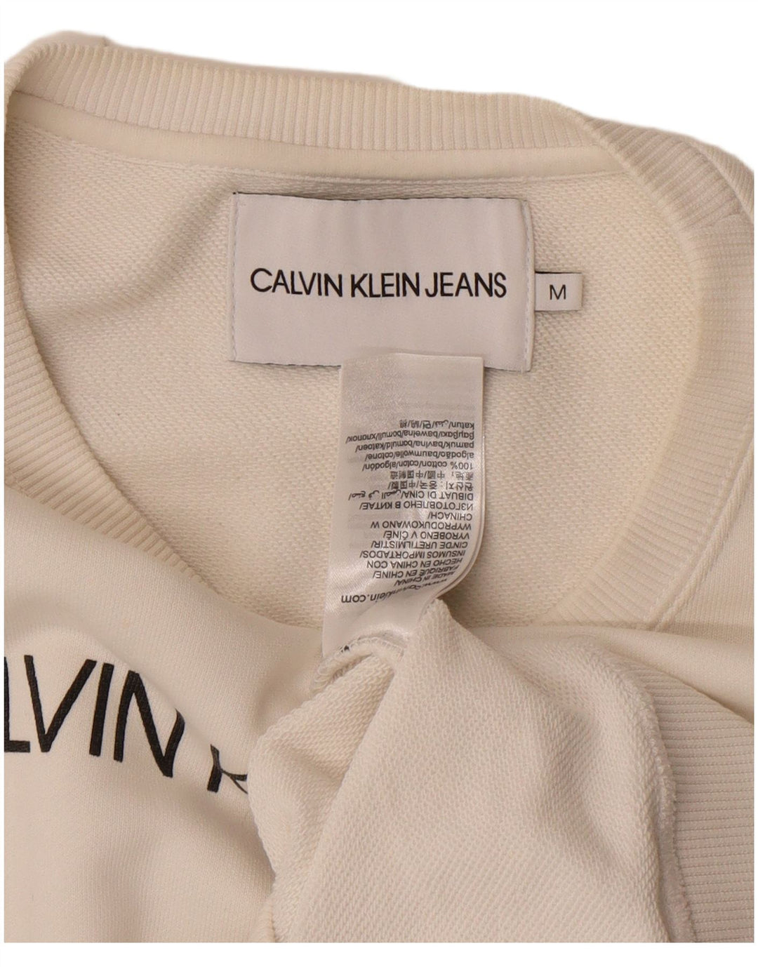 Calvin Klein Jeans feminino moletom gráfico jumper UK 14 médio branco