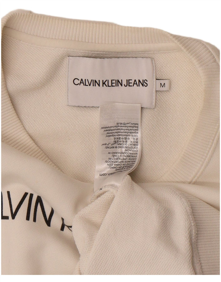 Calvin Klein Jeans feminino moletom gráfico jumper UK 14 médio branco