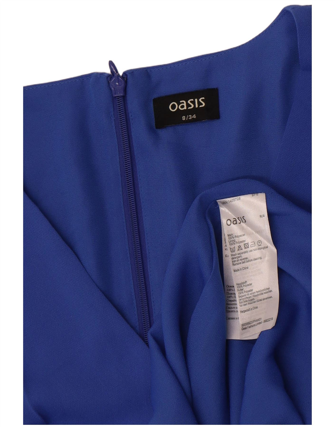 Vestido feminino Oasis manga 3/4 com bainha UK 8 pequeno azul poliéster