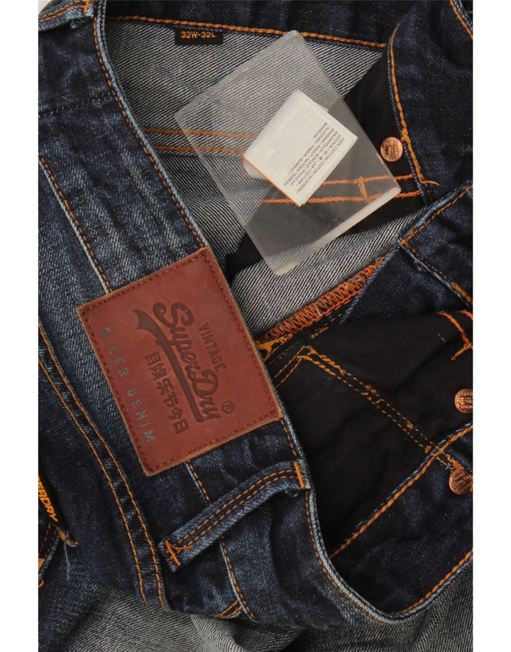 Superdry Mens Biker Fit Distressed Slim Jeans W32 L32 Azul Algodão