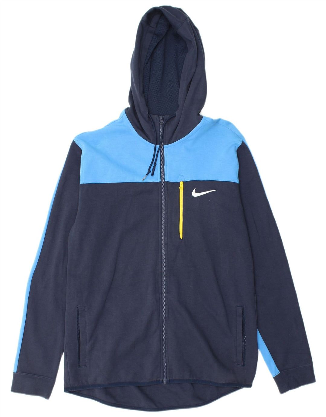 Suéter masculino NIKE com capuz e zíper grande azul marinho de algodão colorido