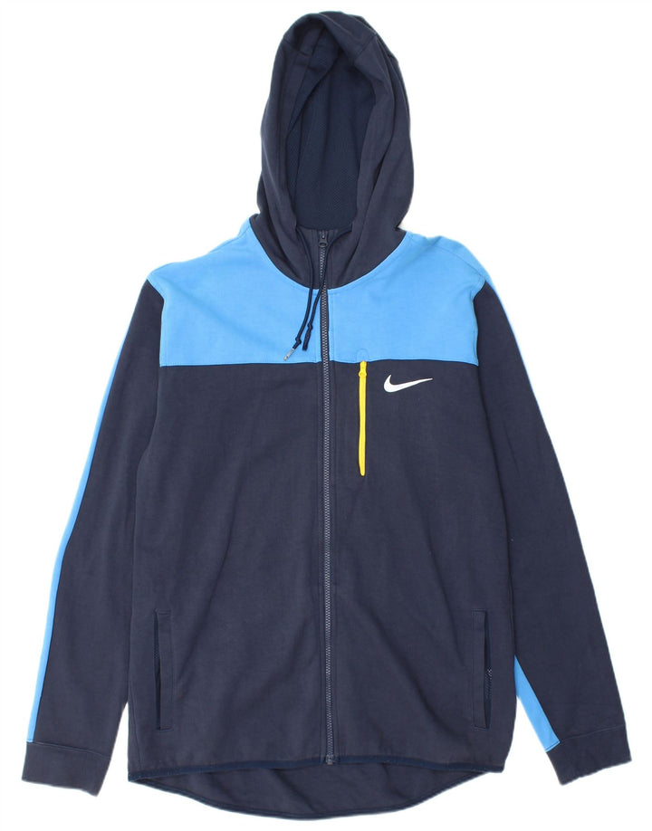 Suéter masculino NIKE com capuz e zíper grande azul marinho de algodão colorido