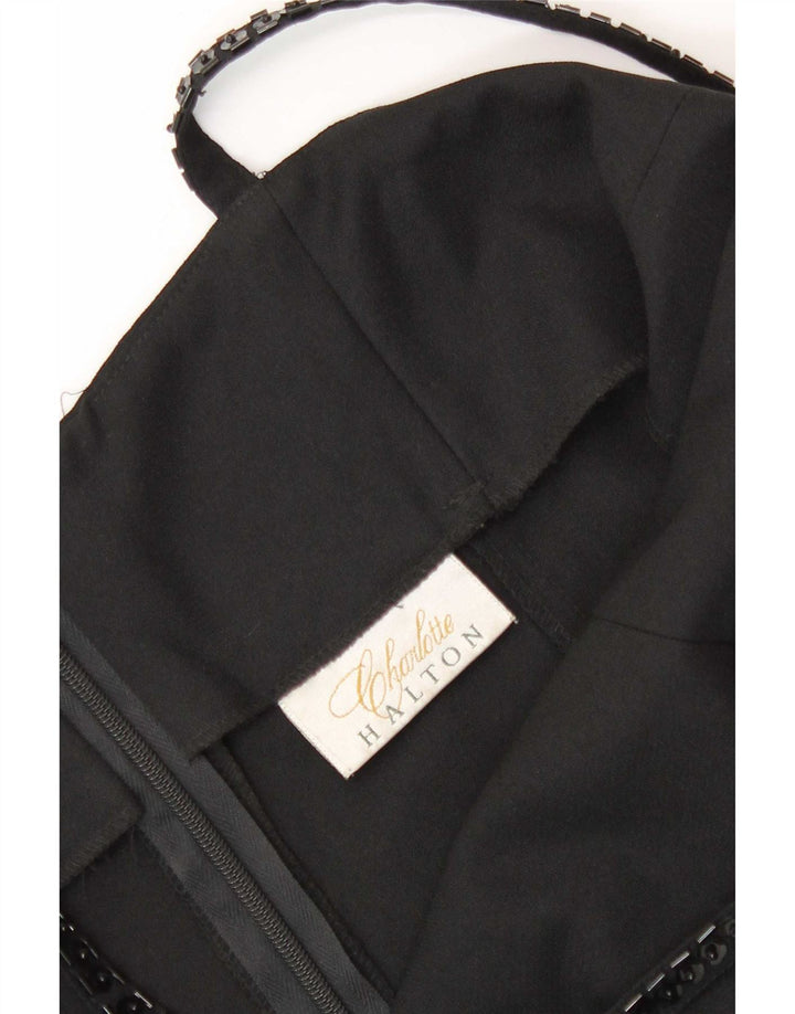 Charlotte Halton mini vestido halter feminino Reino Unido 12 poliéster preto médio