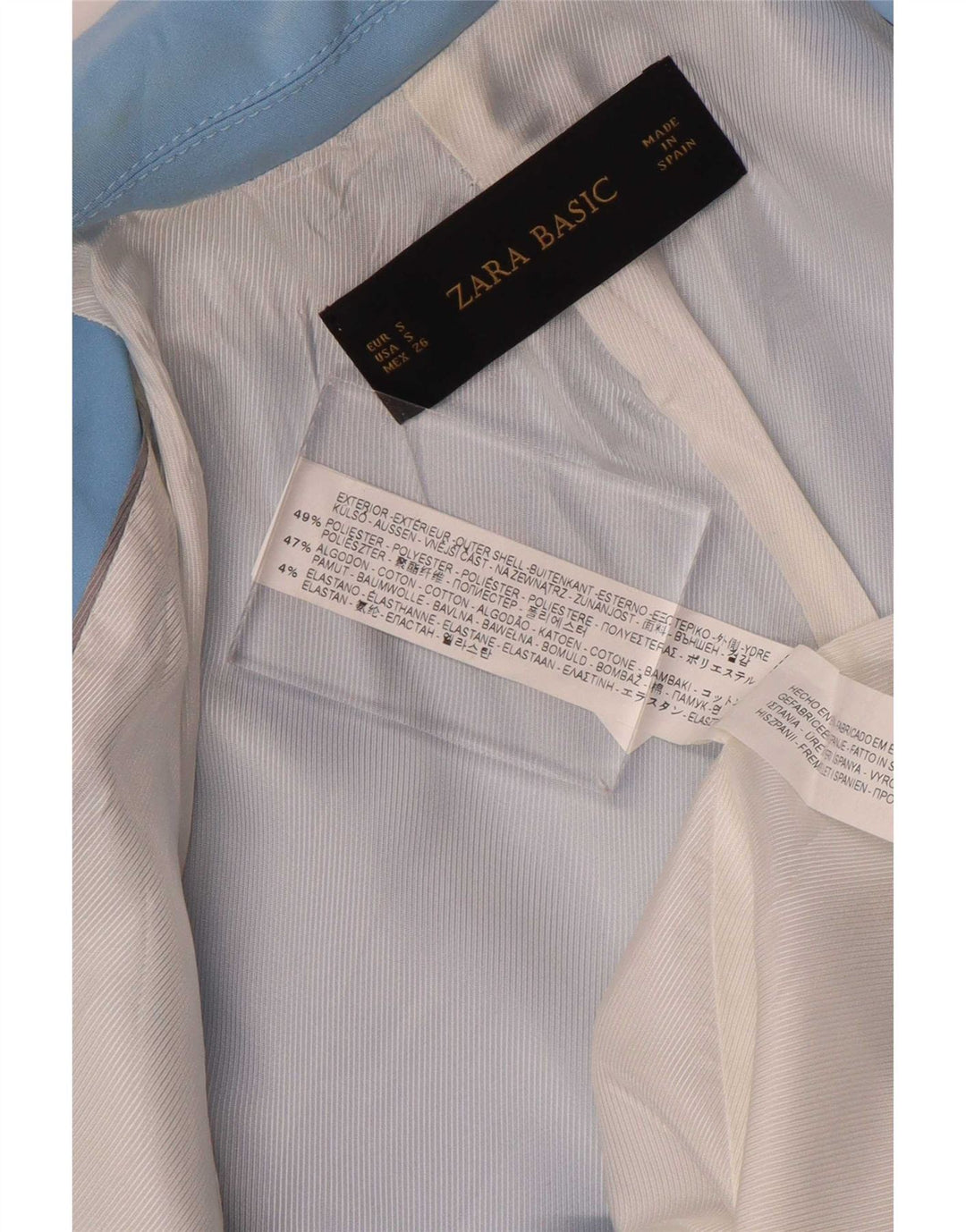 Jaqueta blazer feminina Zara com 1 botão UK 10 poliéster azul pequeno