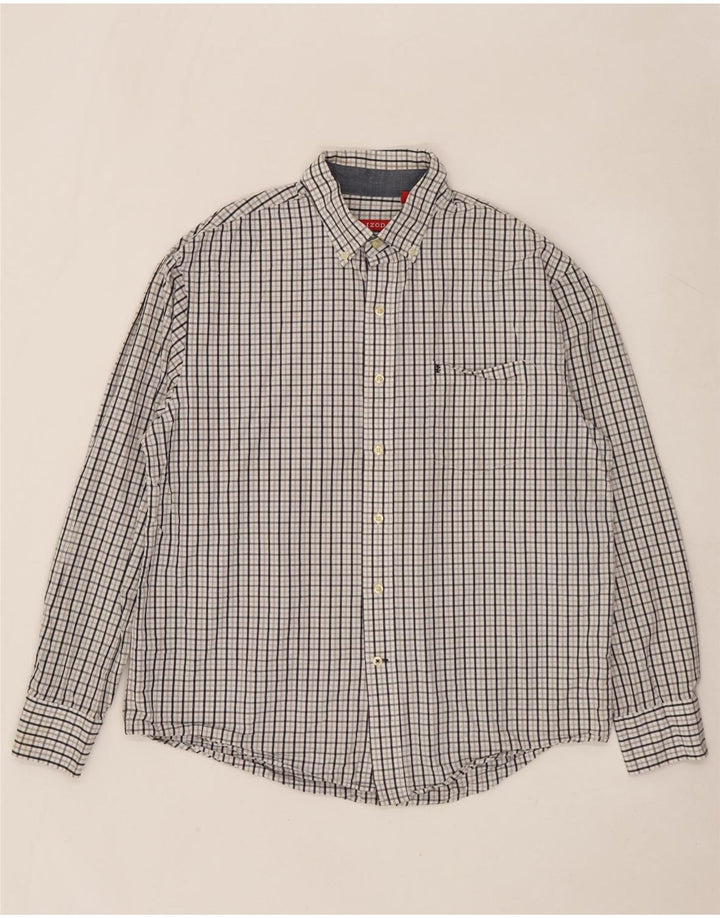 Camisa masculina Izod grande algodão xadrez branco