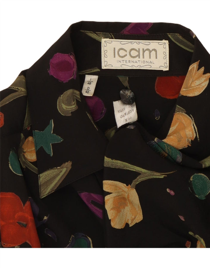Blusa feminina ICAM IT 46 grande acetato floral preto