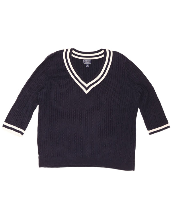 Suéter feminino CHAPS manga 3/4 com decote em V Reino Unido 20 2XL algodão azul marinho