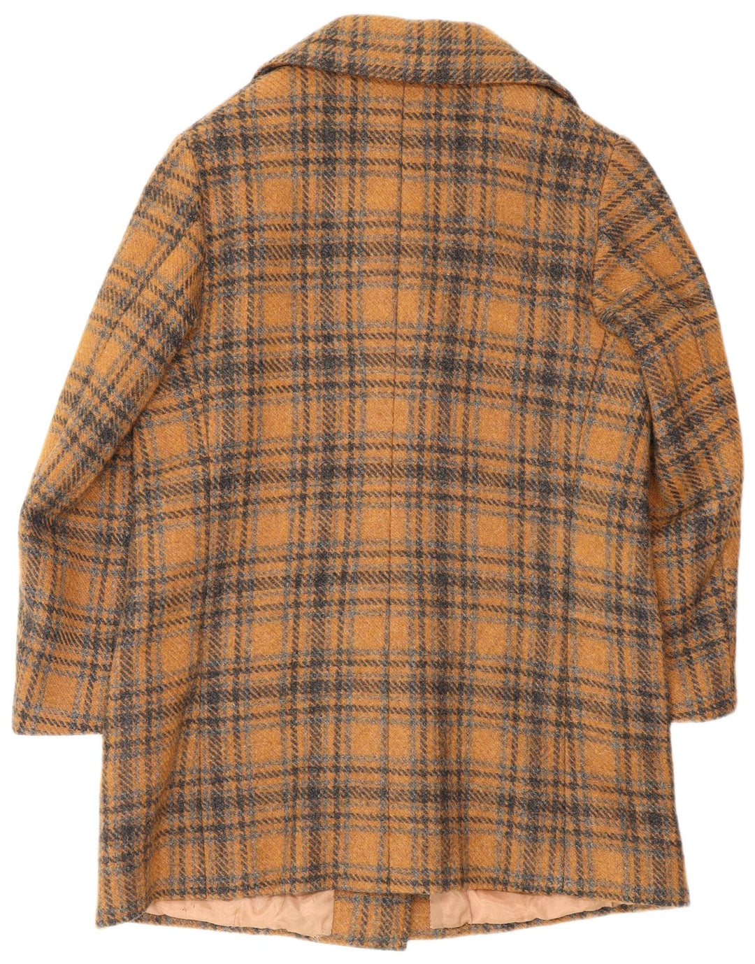 Sobretudo feminino vintage UK 8 pequeno xadrez marrom