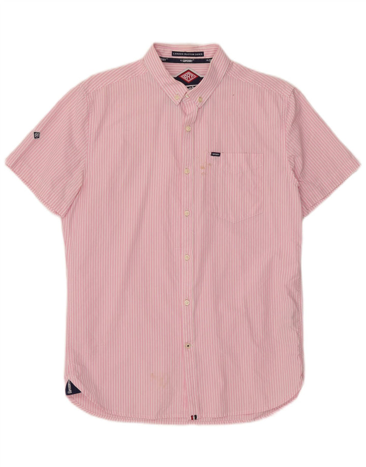 Camisa masculina de manga curta Superdry grande algodão listrado rosa
