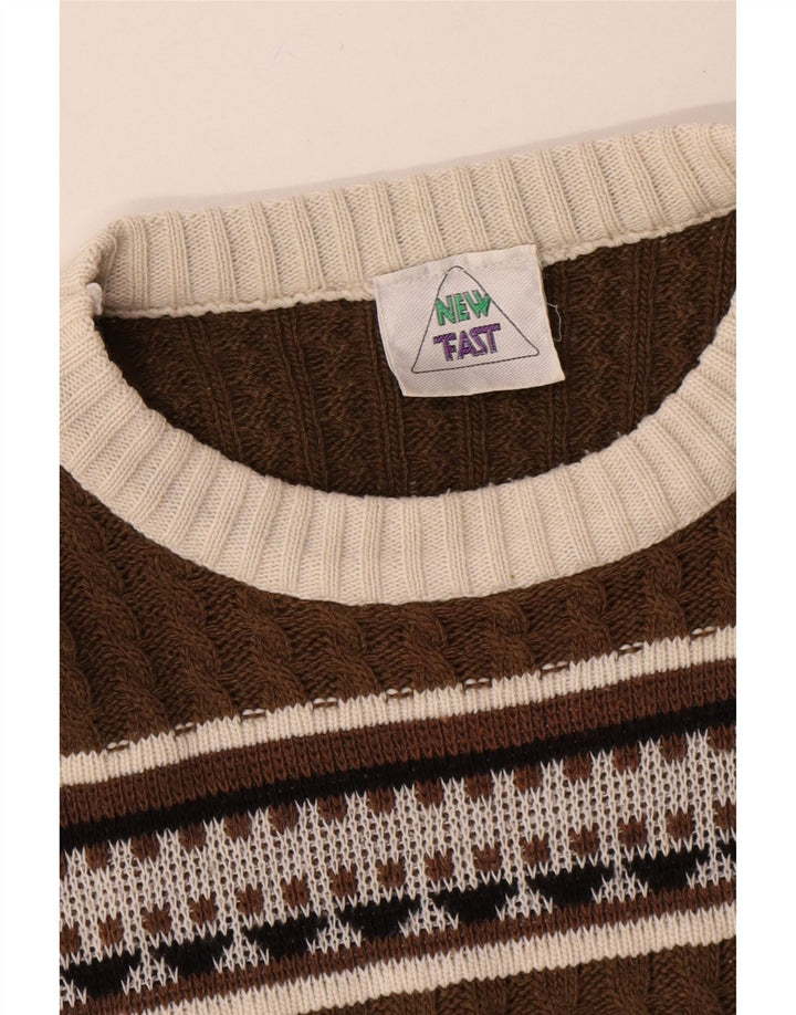 Novo Suéter masculino rápido com gola de barco, marrom médio, Fair Isle