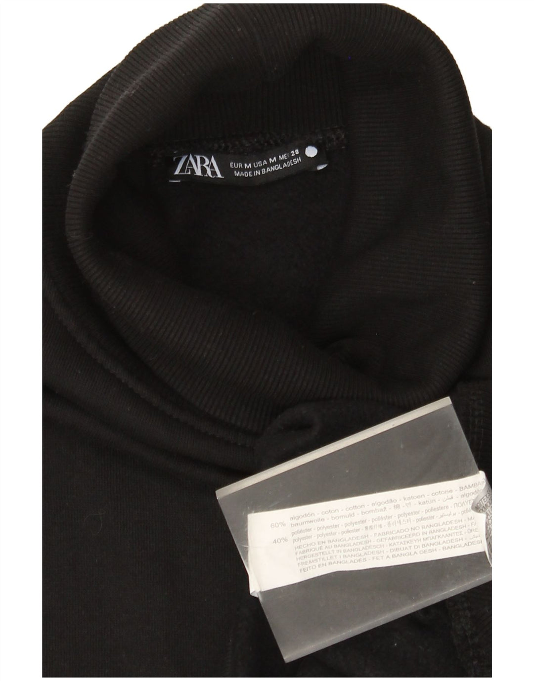 Suéter feminino Zara com gola redonda e algodão preto médio UK 14