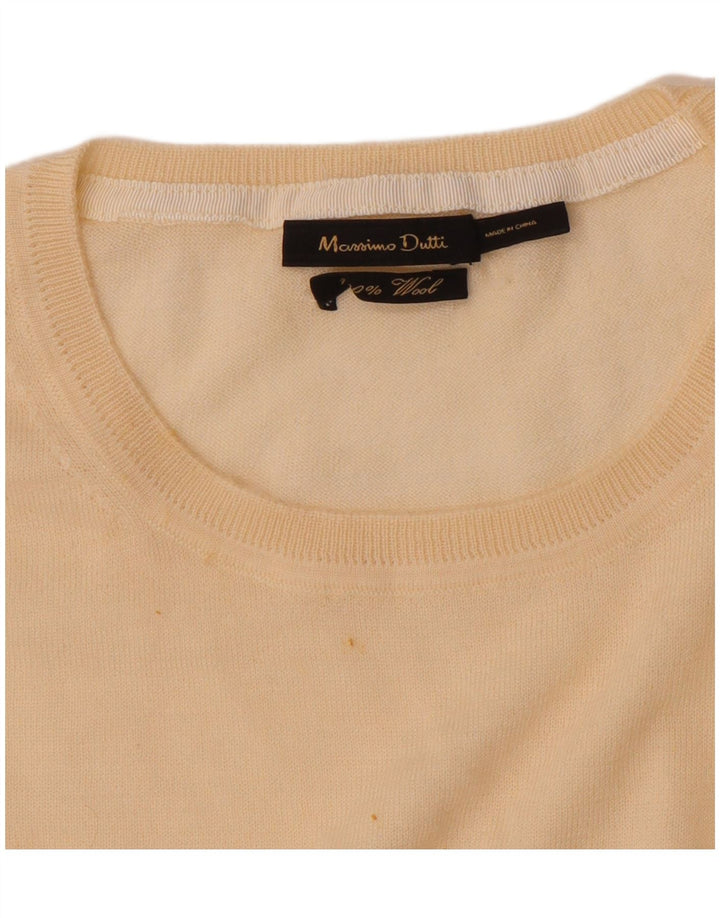 Suéter feminino Massimo Dutti com gola redonda Reino Unido 12 lã bege médio