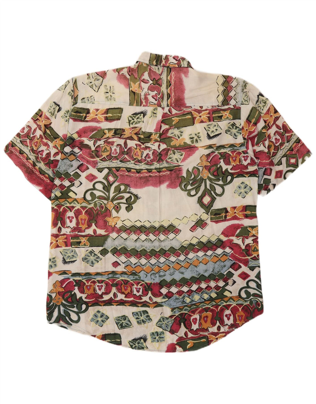 Camisa masculina vintage abstrata padrão manga curta grande multicolorida