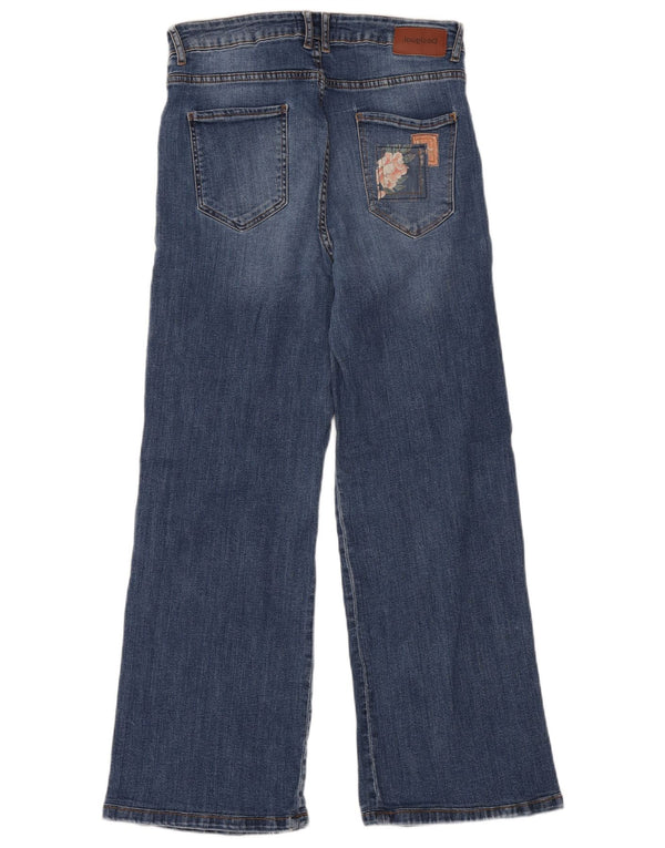 Desigual Calça Jeans Feminina Cintura Alta Perna Larga EU 30 XL W30 L29 Azul Patchwork