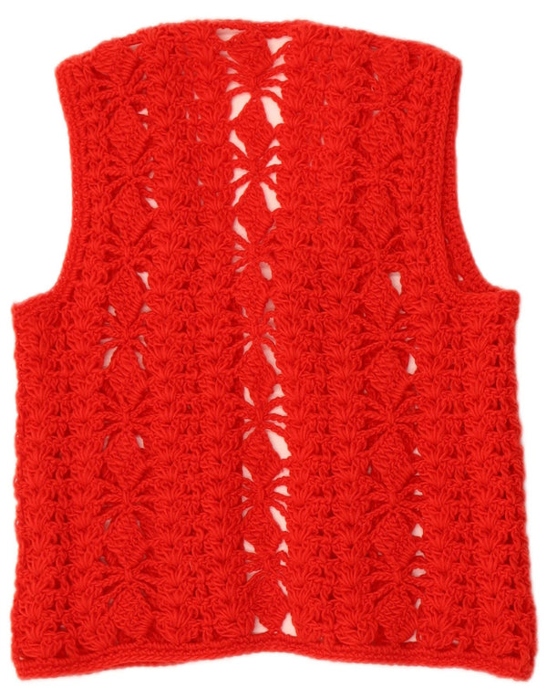 Suéter cardigã de crochê feminino vintage sem mangas Reino Unido 10 pequeno vermelho