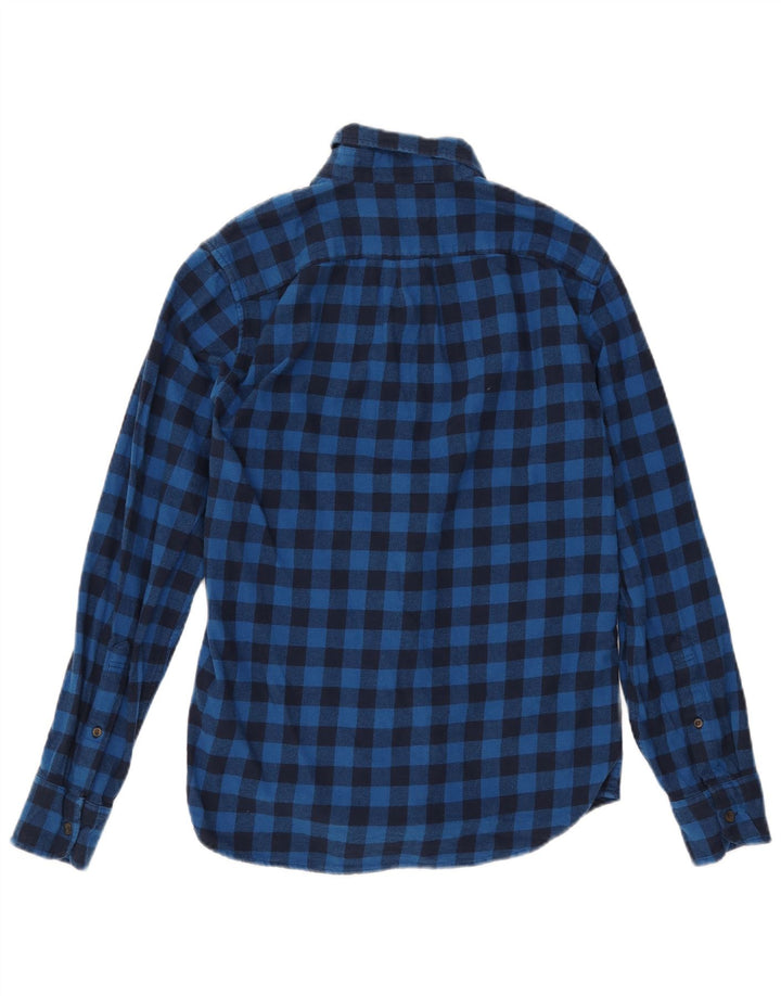 J. CREW Camisa masculina de flanela fina pequena algodão guingão azul marinho