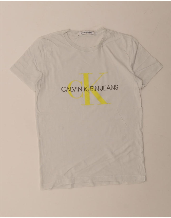 CALVIN KLEIN JEANS Camiseta masculina gráfica Top Médio Branco