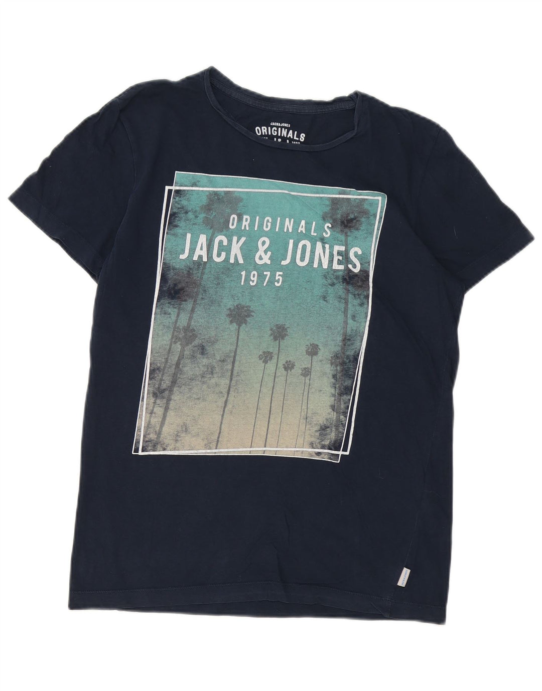 Camiseta gráfica masculina Jack & Jones Top médio algodão azul marinho