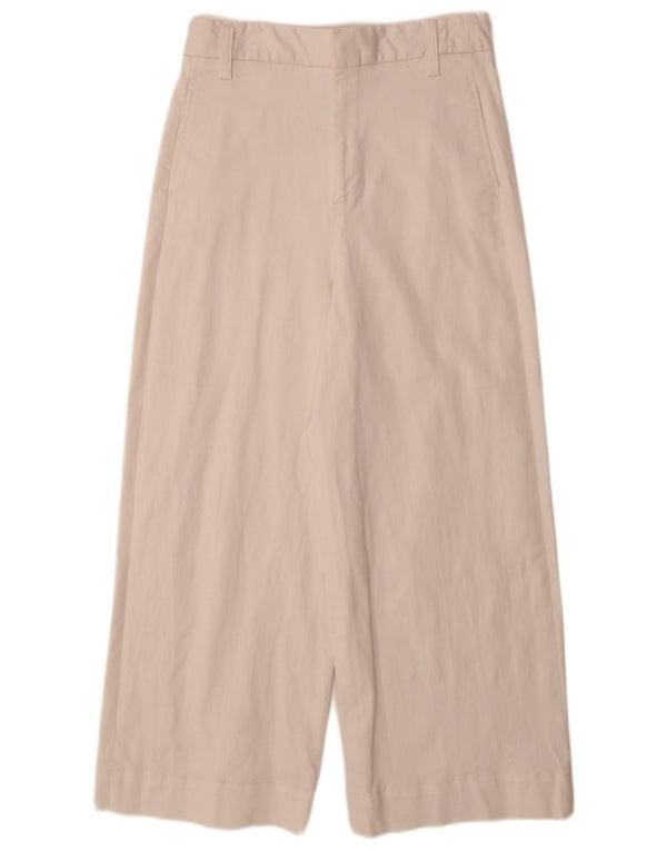 Zara Calça feminina casual cintura alta perna larga médio W28 L26 algodão branco