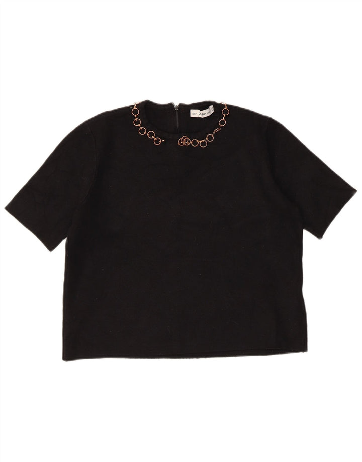 Blusa cropped feminina Zara UK 12 viscose preta média
